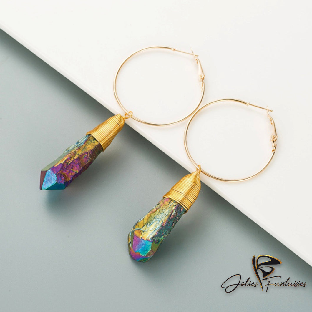 Boucles d'oreilles en pierres naturelles et fil de cuivre - Deux coloris disponibles