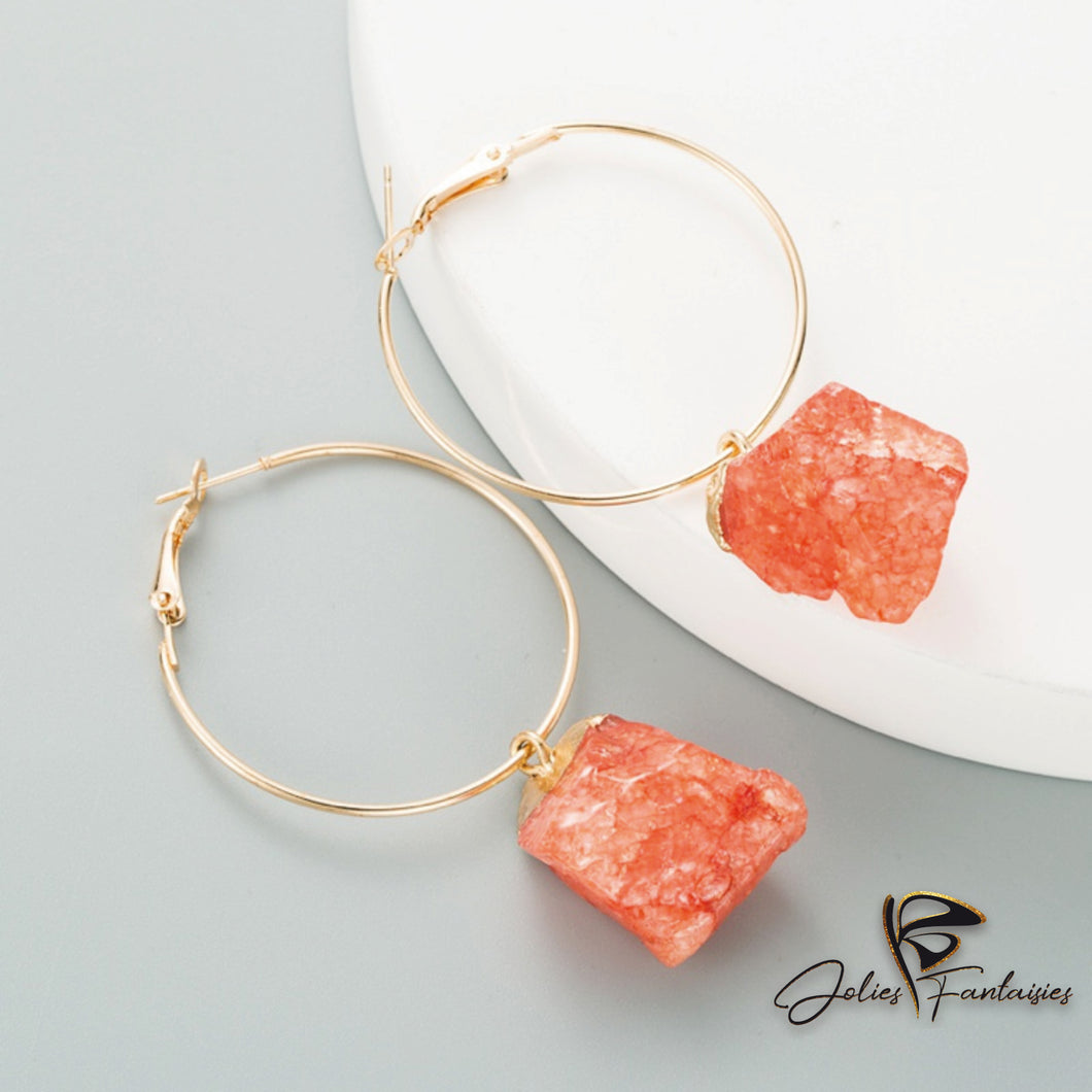 Boucles d'oreilles en bourgeon de pierre naturelle - Quatre coloris disponibles