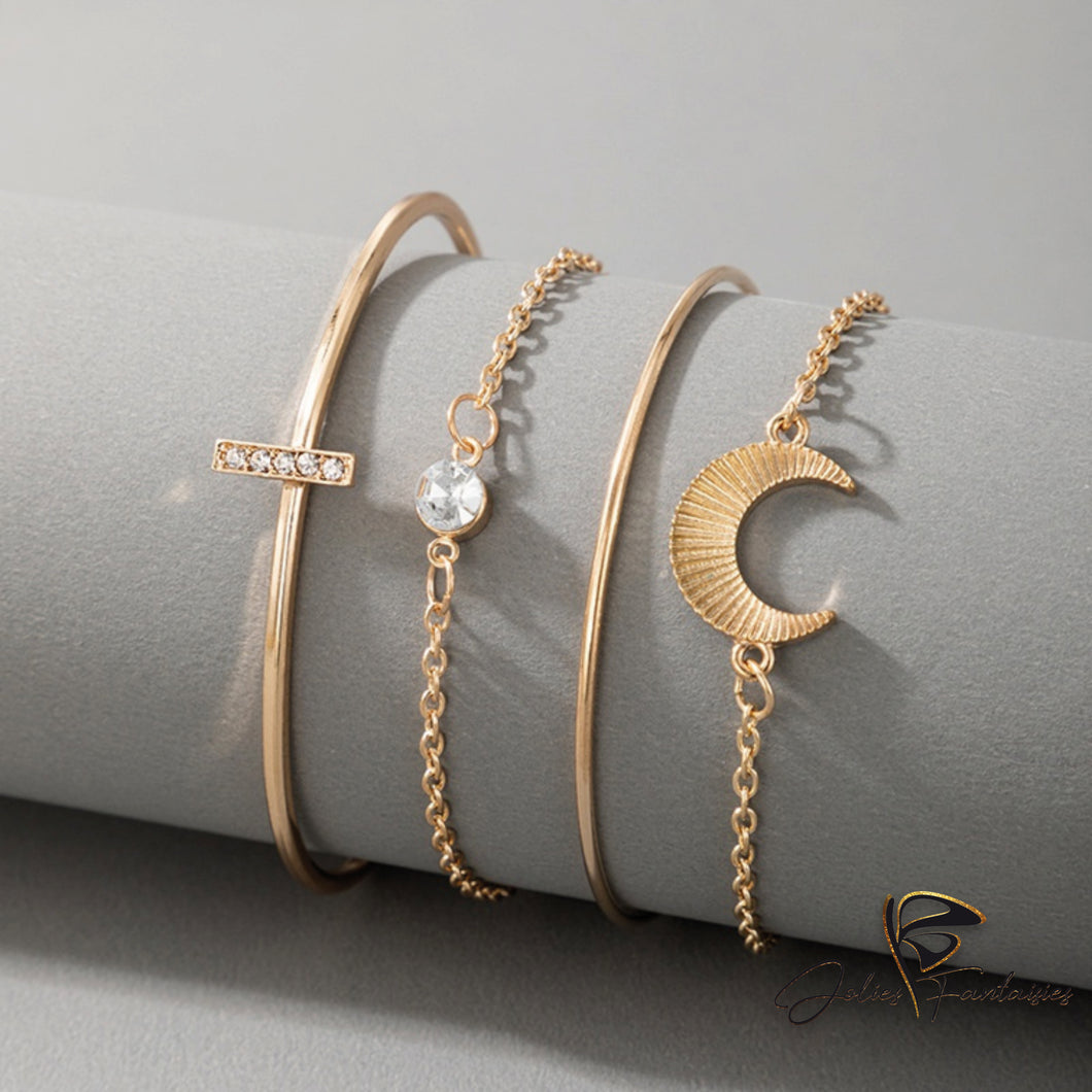 Quatuor de bracelets joncs et chaines