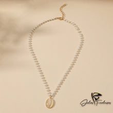 Charger l&#39;image dans la galerie, Collier de perles blanches et pendentif ovale en gemme
